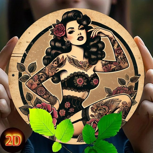 Potdemiel Vintage Rose Tattoo Metallschild in Mehrfarbig, Wandkunst aus Eisen mit floralem Design, B/H: 20,3 x 20,3 cm - Bild 1