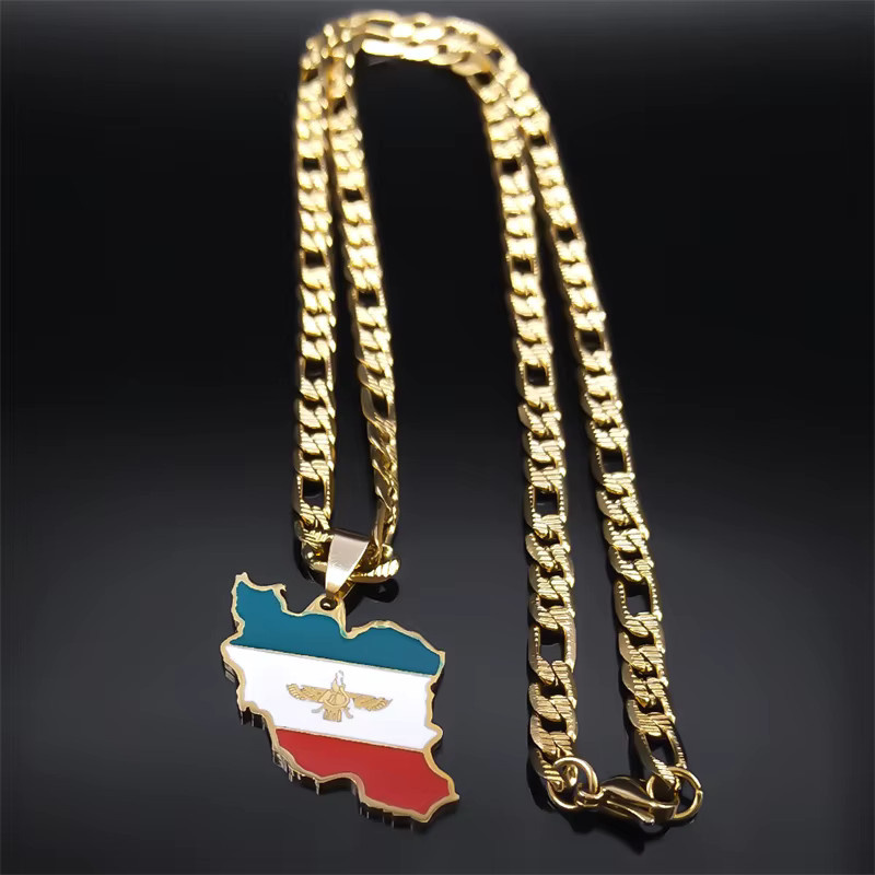 JYTF Halskette Iran Karte Nationalflagge, Edelstahl, Gold, Unisex - Bild 3