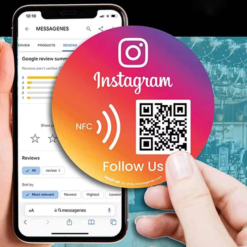 Acryl Social Media Display mit NFC und QR-Code für Instagram, Facebook und Google Reviews, Mehrfarbig, Höhe: 10,0 cm - Bild 2