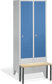 C+P Umkleidespind Classic mit Sitzbank, 2 Abteile, Front Lichtblau, Korpus Lichtgrau, H x B x T: 185 x 81 x 50/81,5 cm - Bild 1