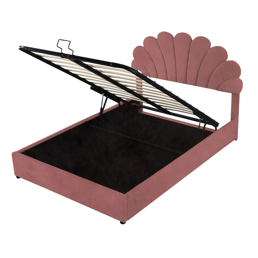 Merax Polsterbett mit Stauraum und Hydraulik aus Samt in Rosa, B/T/H: 140 x 200 x 43 cm - Bild 2