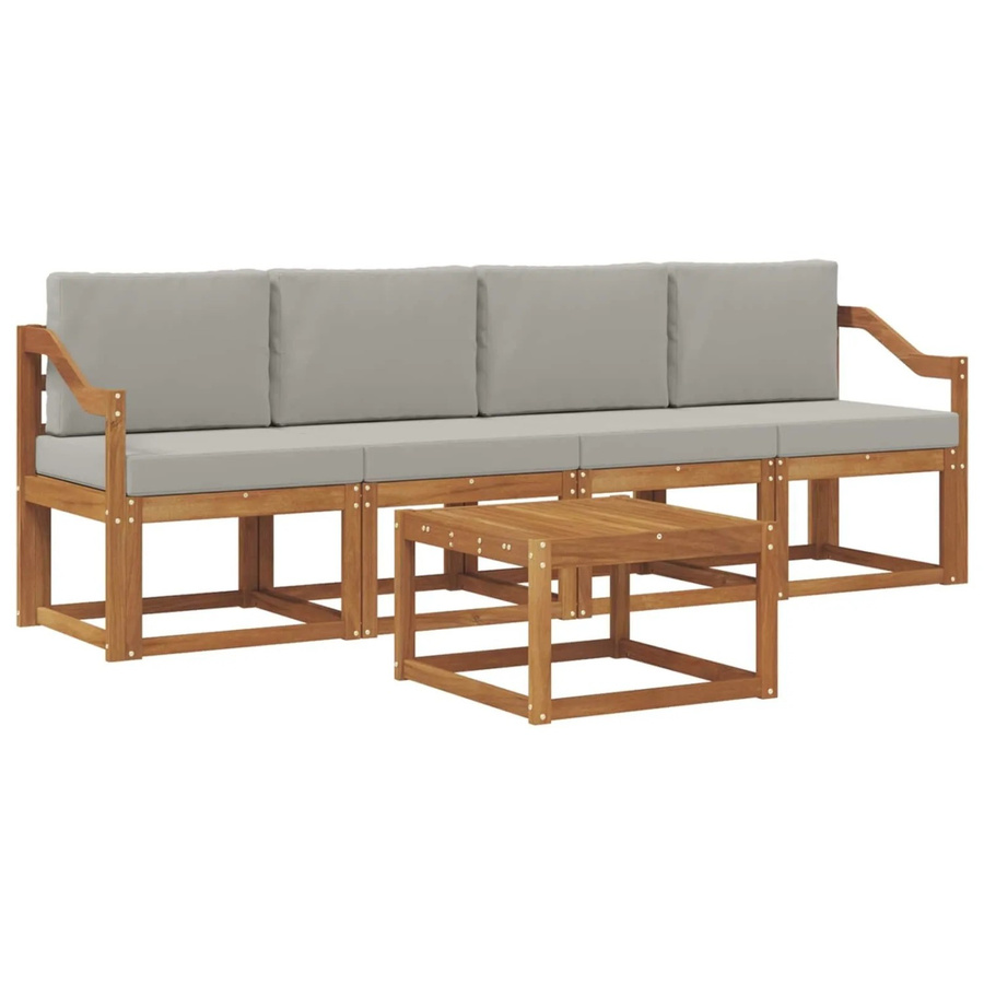 vidaXL Outdoor-Sofagarnitur aus Akazienholz mit 3-Sitzer-Sofa, Couchtisch und 5 Kissen in Natur und Hellgrau - Bild 2
