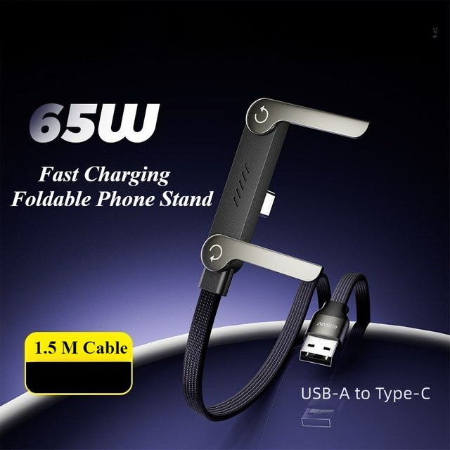 2-in-1 Ladestation mit 65 W Schnellladung und faltbarem Tablet- und Telefonständer in Schwarz mit USB-C Datenkabel - Bild 1