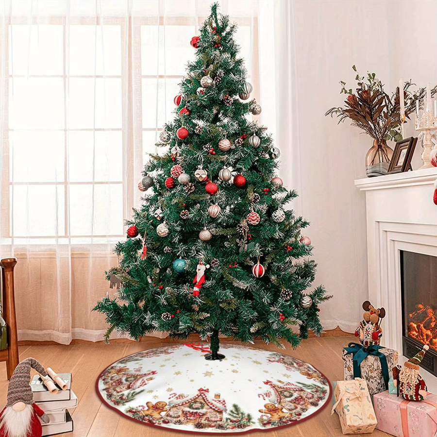 VIKAMA Weihnachtsbaumrock mit Cartoon-Lebkuchenmann Design in Mehrfarbig, Textil-Deko für deinen Weihnachtsbaum - Bild 4