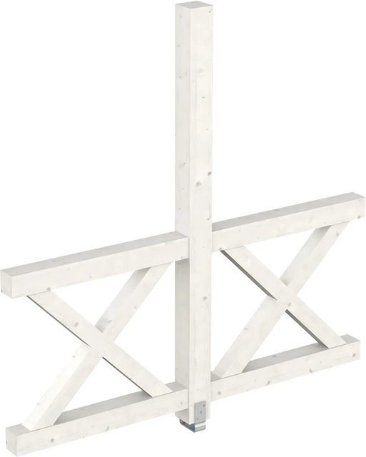 Skan Holz Paravent Seitenwand Andreaskreuz aus Fichte in Weiß, B: 120 cm, H: 210 cm - Bild 1