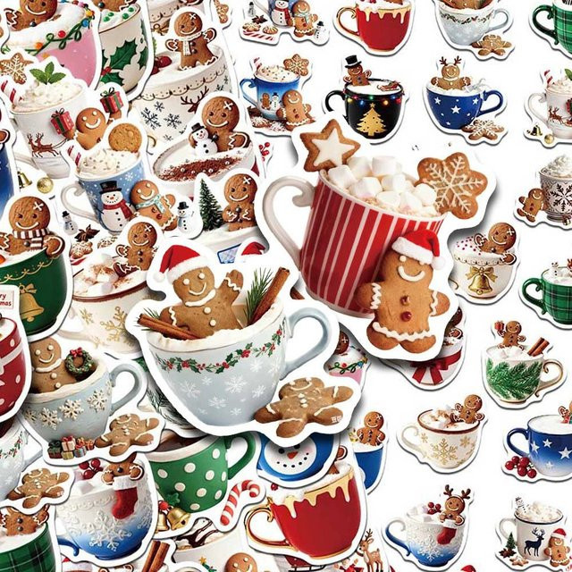 Charile Retro Weihnachten Aufkleber mit Motiv Lebkuchenmann in Mehrfarben zur Dekoration von Notebook, Telefon und Gepäck - Bild 1