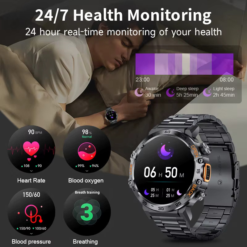 LIGE Smartwatch für Herren in Schwarz mit Bluetooth-Anruffunktion, 3ATM wasserdichtem Sport-Fitness-Armband, Gesundheitsmonitor und Taschenlampe mit über 100 Sportmodi - Bild 3