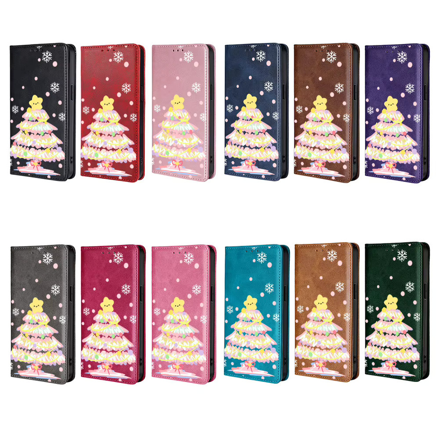 Magnetische Leder-Brieftaschenhülle mit Weihnachtsmuster für iPhone 11 bis iPhone 17 Pro Max in Pink - Bild 5
