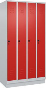C+P Spind Classic PLUS Garderobenschrank mit Sockel, 4 Abteile, Grau/Rot, B/T/H: 195 x 100 x 50 cm, mit Sicherheits-Drehriegel und 3 Garderobenhaken - Bild 1