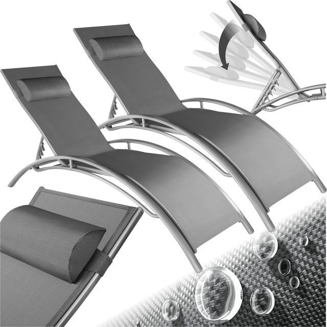 tectake 2er Set Gartenliegen Alina aus Aluminium mit Textilene-Gewebe in Grau, B/T/H: 180 x 59 x 50 cm - Bild 1