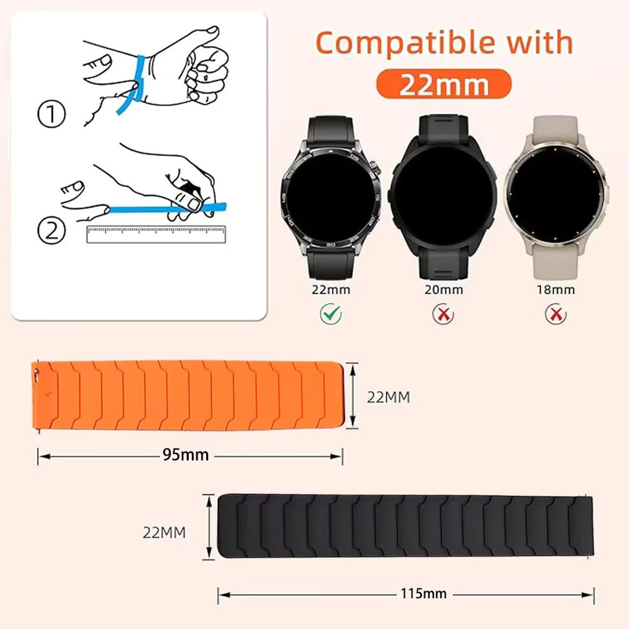 EIGIIS Uhrenarmband Silikon, Magnetisch, 22 mm, Schwarz, Unisex - Bild 3