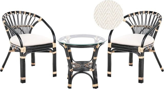Beliani Bistro Set PECORINI aus Rattan und Glas in Schwarz mit hellem Holzfarbton - Bild 1