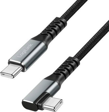 LogiLink USB-C Kabel USB 3.2 Gen2 mit 90 Grad Rechtswinkel in Schwarz, Länge: 2,0 m - Bild 1