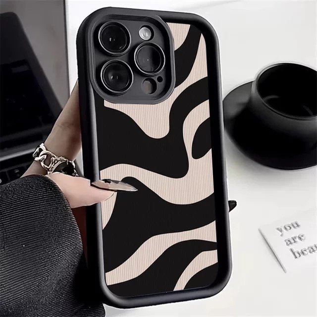 Silikon Handyhülle mit Zebra-Streifen und Gittermuster für iPhone 15 14 13 12 11 Pro Max XS X XR 7 8 Plus SE 2020 in Multicolour - Bild 1