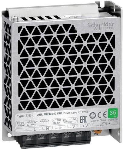 Schneider Electric ABL2REM24015K Easy Modicon ABL2 Spannungsversorgung, getaktet, 1-phasig, 100-240V AC, 24V DC, 1,5A, 35W, Farbe: Silber - Bild 1