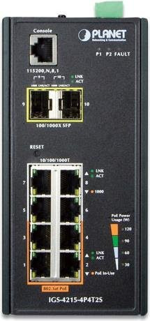 PLANET IGS-4215-4P4T2S Managed Switch in Schwarz mit 4 x 10/100/1000 Mbit/s, 4 x PoE Ports (144 W) und 4 x SFP zur DIN-Schienen-Montage - Bild 1