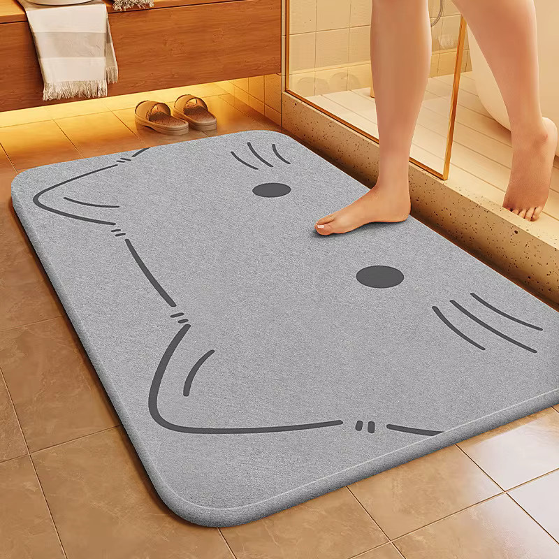 VIKAMA Haustier-Badezimmermatte mit Tier-Motiv, grau, wasserabsorbierend, schnell trocknend und rutschfest - Bild 1