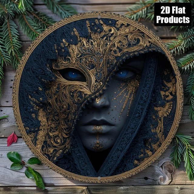 HELLOYOUNG Rundes Aluminium-Metallschild mit Masken-Motiv, Wandkunst für Bar, Café und Büro, Durchmesser: 20,32 cm, Mehrfarbig - Bild 1