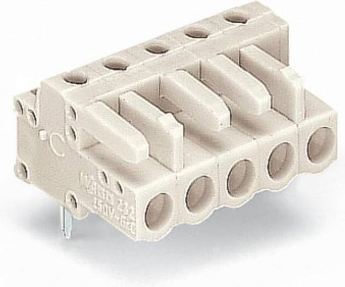 WAGO Buchsengehäuse-Platine 722 mit 4 Polstellen und 5 mm Rastermaß, Farbe: Grau oder Beige, 100 Stück - Bild 1