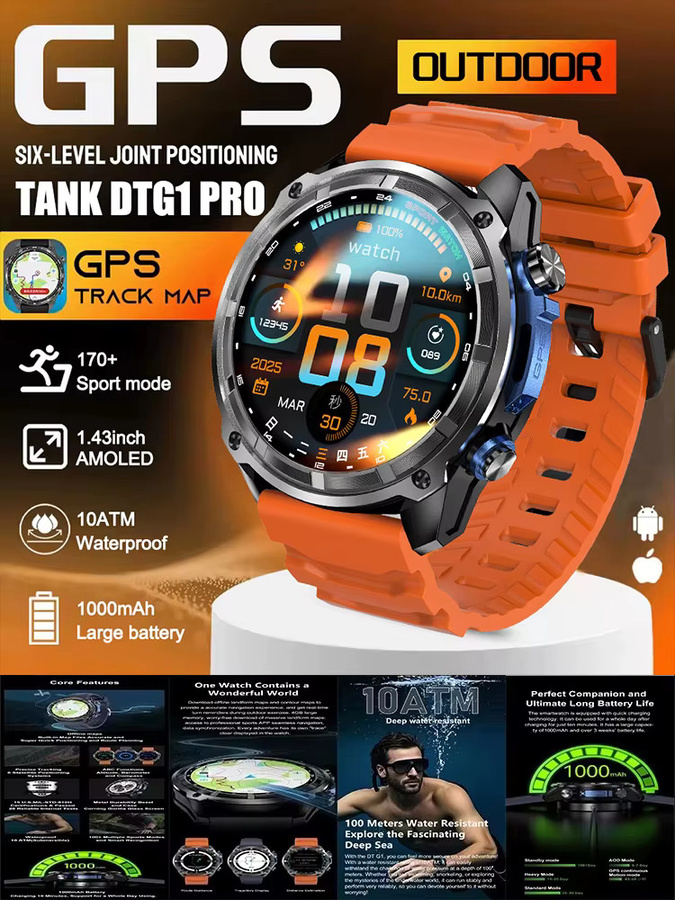 GUHUAVMI Smartwatch, GPS, 10 ATM, Silikon, Schwarz, Herren - Bild 5