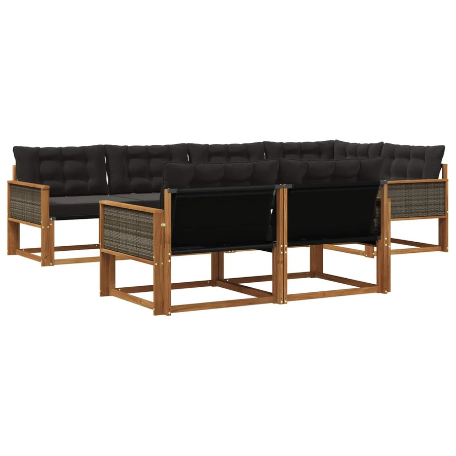 vidaXL Outdoor-Sofagarnitur L-Form aus Akazienholz mit Textilene-Elementen und Kissen, Braun und Schwarz - Bild 2