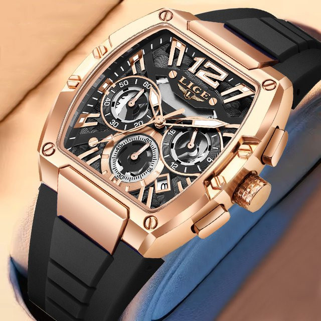 LIGE Chronograph, Quarz, Silikon, Schwarz, Herren - Bild 1