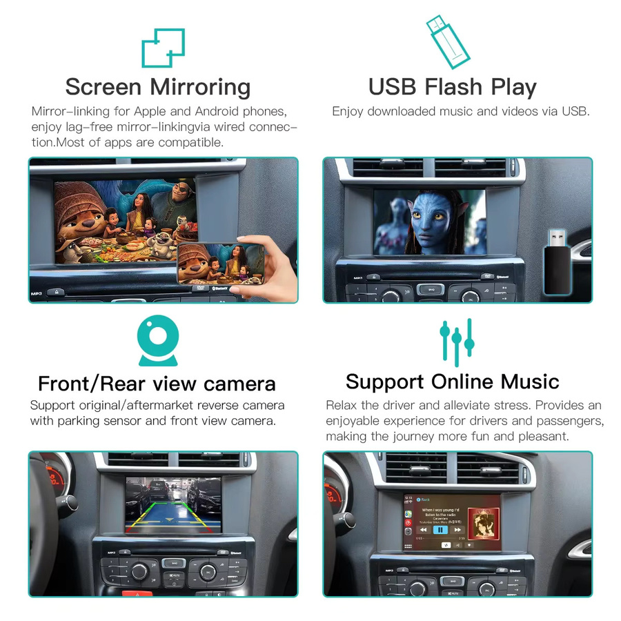 AUTOABC Drahtloses CarPlay und Android Auto Decoder-Modul mit Mirror Link für Peugeot Citroen SMEG MRN Modelle wie Picasso C4 C5 DS4 DS3 308 508 208 3008 - Bild 4