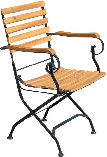 OUTFLEXX Klappstuhl mit Armlehnen aus Akazienholz und pulverbeschichtetem Stahl, Schwarz/Natur, B/T/H: 54 x 56,5 x 87 cm - Bild 1
