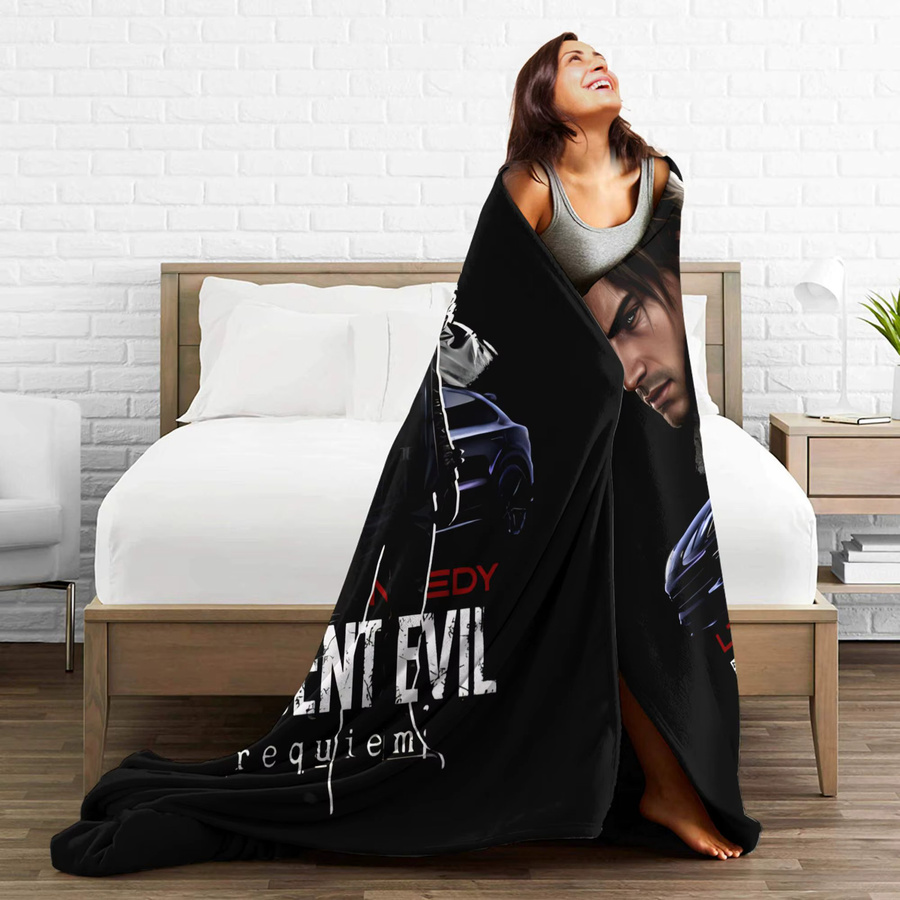 Leon The Chad Kennedy Resident Evil Requiem Flanelldecke aus Polyester in Schwarz, superweiche Winterdecke für Bett und Sofa - Bild 4