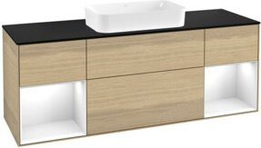 V&B Waschtischunterschrank Finion mit Wandbeleuchtung, Breite: 160 cm, Farbe: Weiß und Eiche lackiert - Bild 1