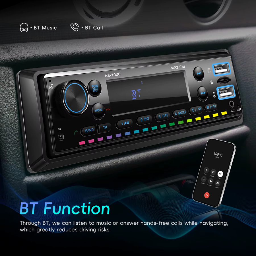 Podofo 1 Din Universal Auto MP3 Autoradio mit Bluetooth, AUX-IN, USB und FM Radio in Schwarz - Bild 3