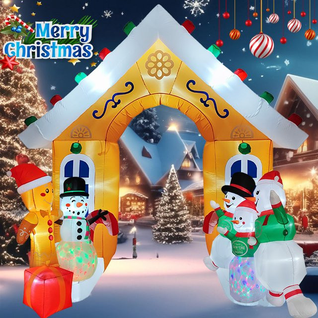 Aufblasbare Weihnachtsdekoration mit integrierten LED-Leuchten als Bogen mit Lebkuchenmann und Schneemann in Mehrfarbig - Bild 1