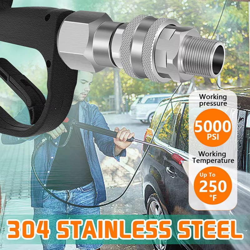 DCNB Hochdruckreiniger-Schnellkupplungssatz mit Schwenkbefestigung, M22 14 mm auf 3/8 Zoll Schlauchadapter, 5000 PSI, Farbe: Silber/Hellgrau - Bild 5