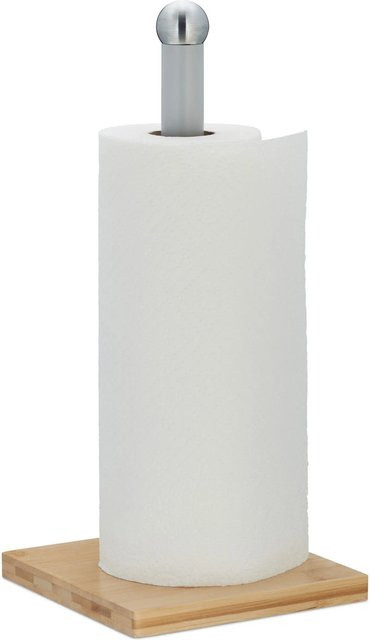 Relaxdays Küchenrollenhalter aus Bambus und Eisen in Grau, freistehend, H x B x T: 35 x 16 x 16 cm - Bild 1