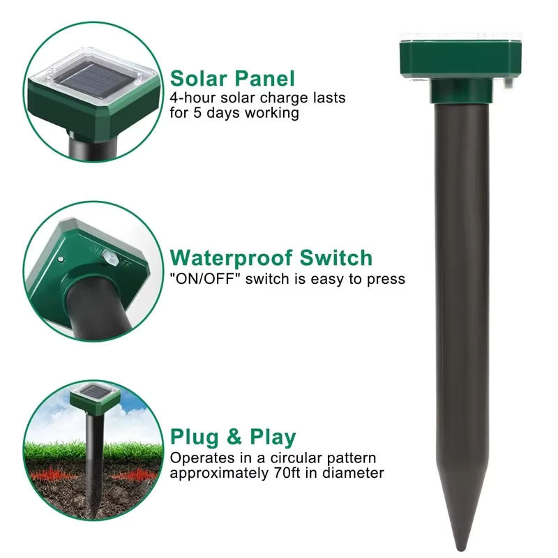 10er Pack Outdoor Solar Ultraschall Vibration Repeller zur Abwehr von Schlangen und Maulwürfen für Garten, Hof und Bauernhof - Bild 2