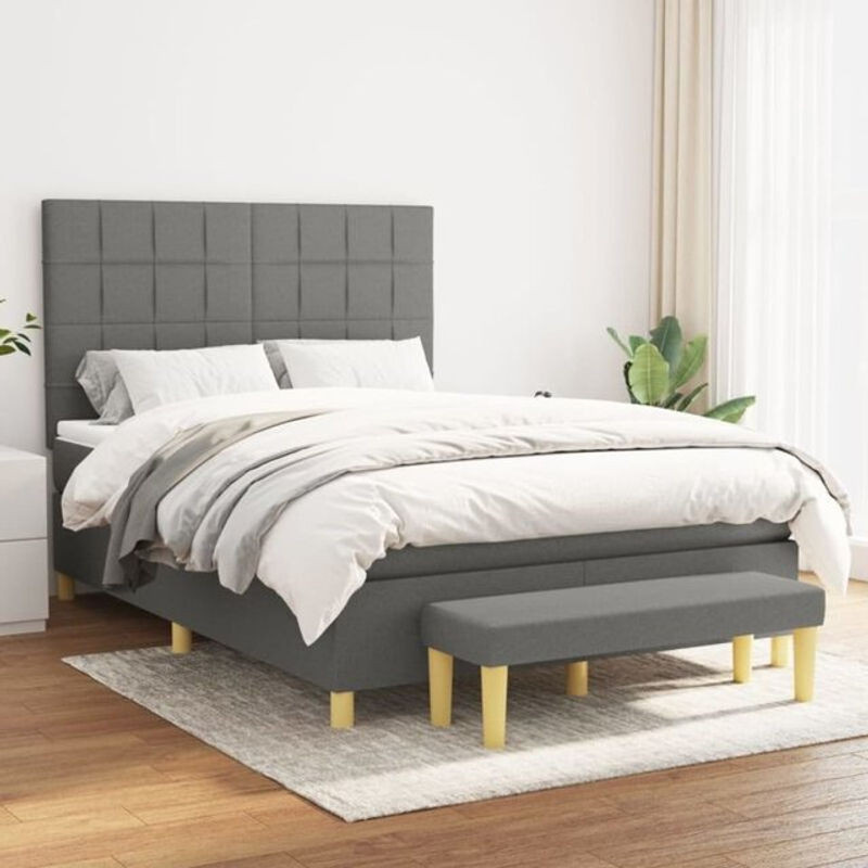 vidaxl Boxspringbett mit Matratze in Anthrazit Grau aus Stoff B/T: 140 x 190 cm - Bild 1