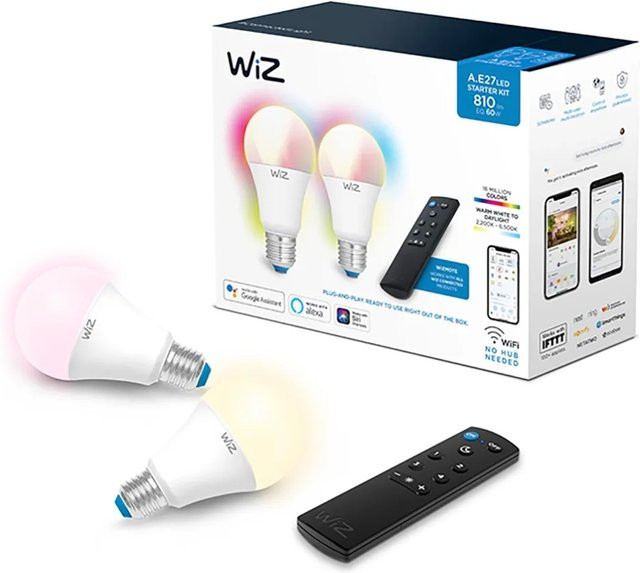 WiZ LED Starterset E27 Glühlampenform RGBW Multicolour und Weiß mit 810 Lumen und 9 W - Bild 1