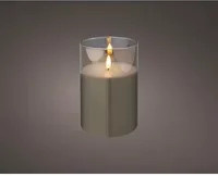 LUMINEO LED Kerze modern in Weiß und Grau mit Flicker-Effekt und Timer, Ø 10 cm x H 15 cm - Bild 1