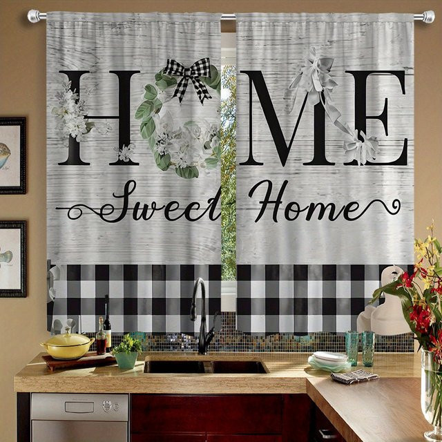 VIKAMA Country Cottage Küchenvorhang mit grünem Blütendesign, Café-Vorhang für Badezimmer und Esszimmer, B/H: 120 x 70 cm - Bild 1