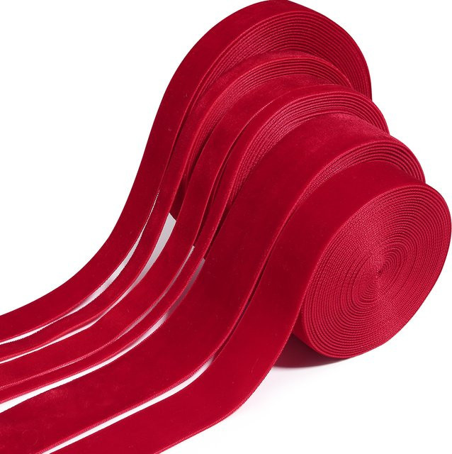 Rotes Samtband mit Single Face Beflockung für DIY Dekorationen, Hochzeit, Party und Weihnachten, 5-10 Yards pro Rolle - Bild 1
