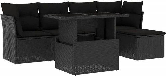 vidaXL 6-teilige Garten-Sofagarnitur in L-Form aus schwarzem Poly-Rattan mit Kissen und pulverbeschichtetem Stahlgestell - Bild 1