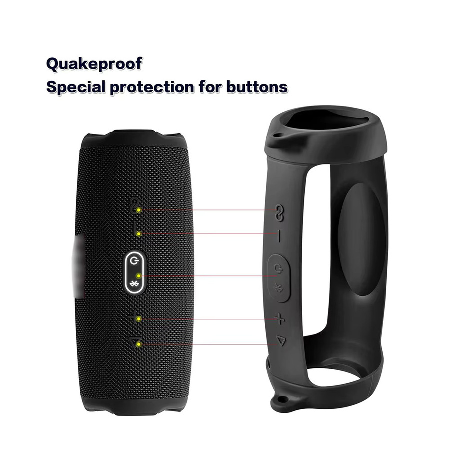 Silikonhülle für JBL Charge 5 Bluetooth-Lautsprecher in Schwarz mit Schultergurt und Karabiner - Bild 5