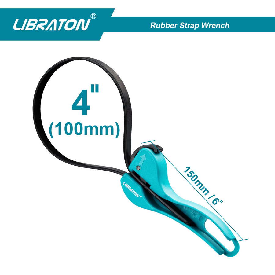 LIBRATON Multifunktionaler Gürtelschlüssel in Türkis mit verstellbarem Gummiband als Ölfilter-Werkzeug und Öffner für Rohre und Kartuschen - Bild 2