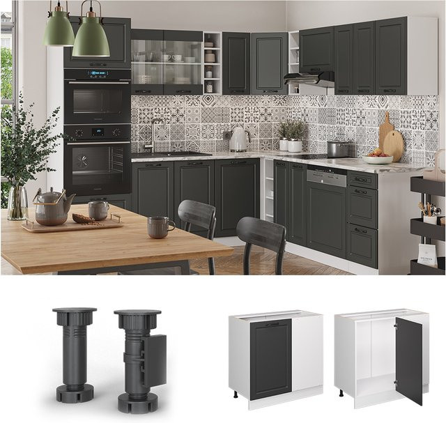 Vicco Eckunterschrank R-Line Landhausstil Anthrazit und Weiß Breite: 86 cm - Bild 2