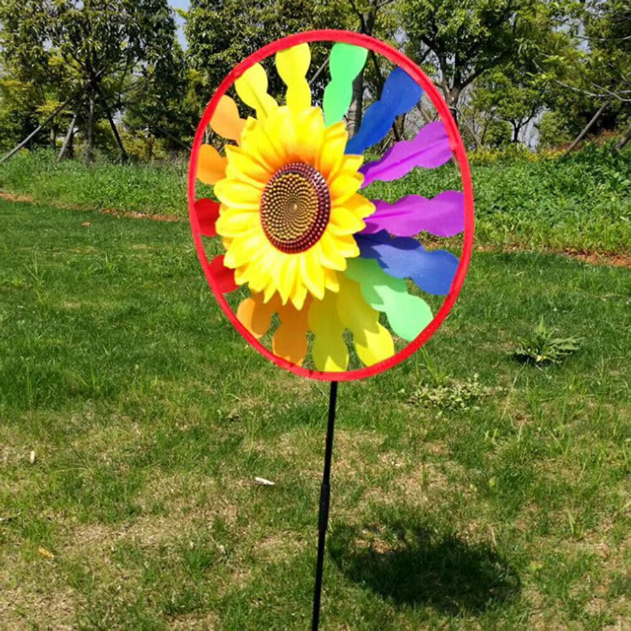 VIBRATITE Sonnenblumen-Windspiel bunte rotierende Garten-Windmühle in Mehrfarbig mit floralem Design - Bild 4