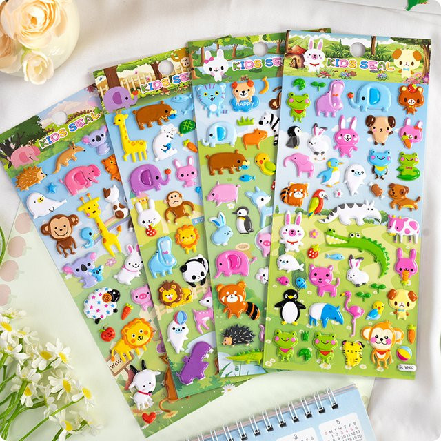 4 Stück Cartoon Tiere Zoo Puffy 3D Aufkleber in Multicolour für Scrapbooking, DIY Journal und Briefpapier Dekorationsset - Bild 1