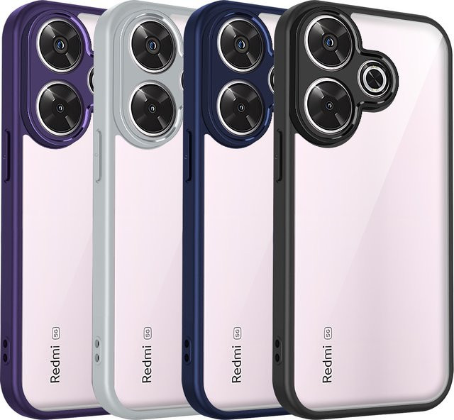 Xiaomi Poco M6 4G und 5G Schutzhülle aus Silikon mit matter transparenter Rückseite und hartem Stoßfänger in Transparent und Grau - Bild 1