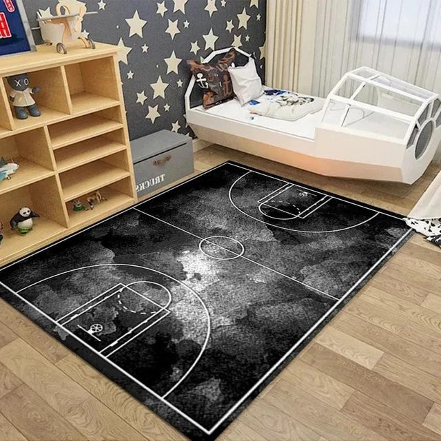 Karpetti 3D Fußball und Basketball Bodenmatte für Kinderzimmer und Schlafzimmer, rutschfest und waschbar, B/B: 90 x 60 cm, Mehrfarbig - Bild 1