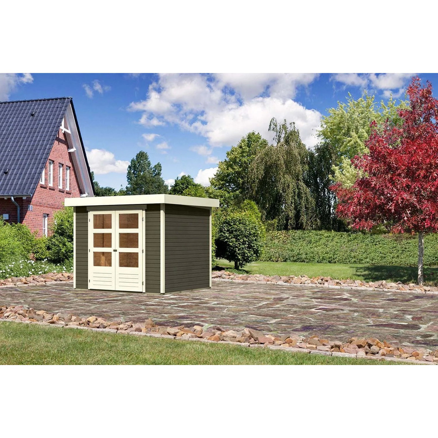 Karibu Holz-Gartenhaus Boras in Terragrau mit Flachdach und modernem Design, B/T/H: 238 x 213 x 211 cm - Bild 2