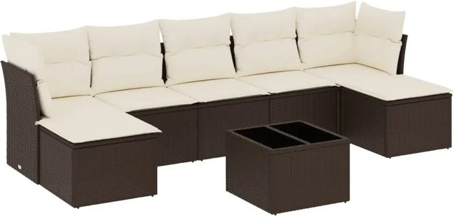 vidaXL 8-teilige Garten-Sofagarnitur aus Poly-Rattan in Braun mit Kissen in Cremeweiß - Bild 1